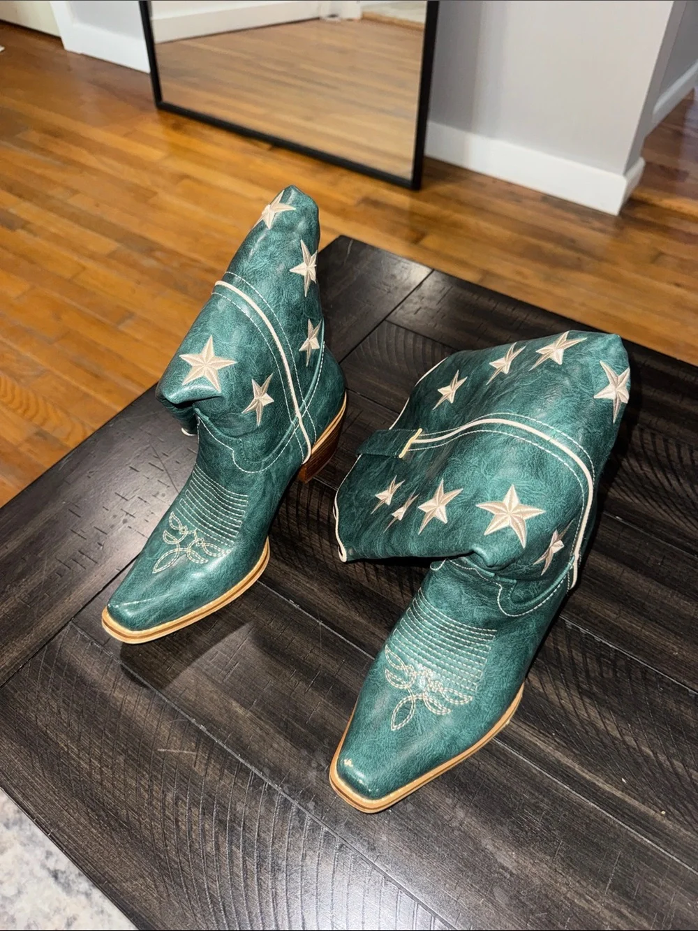 Green Star Embroidered Knee-High Western Boots